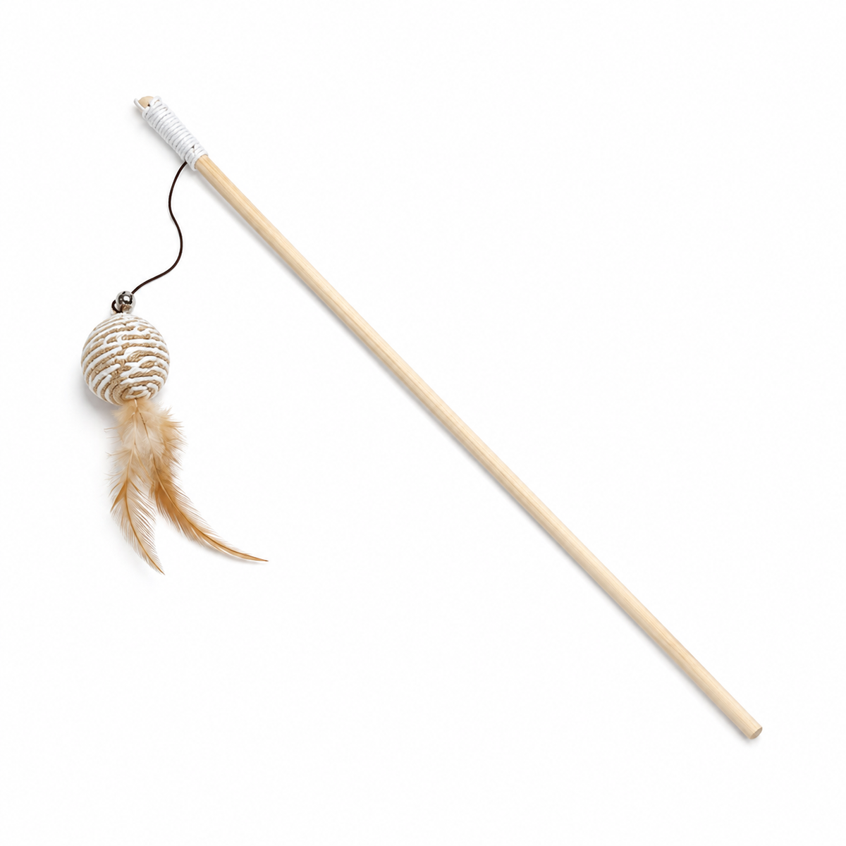 Canne pour chat Museau, embout balle tressée et plumes