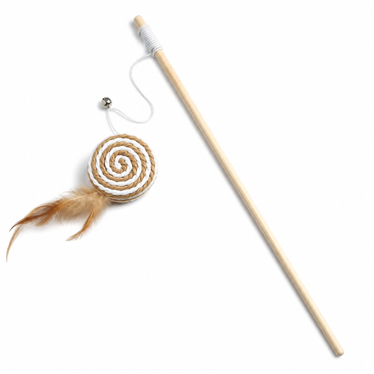 Canne pour chat Museau, embout en spirale tressée et plumes