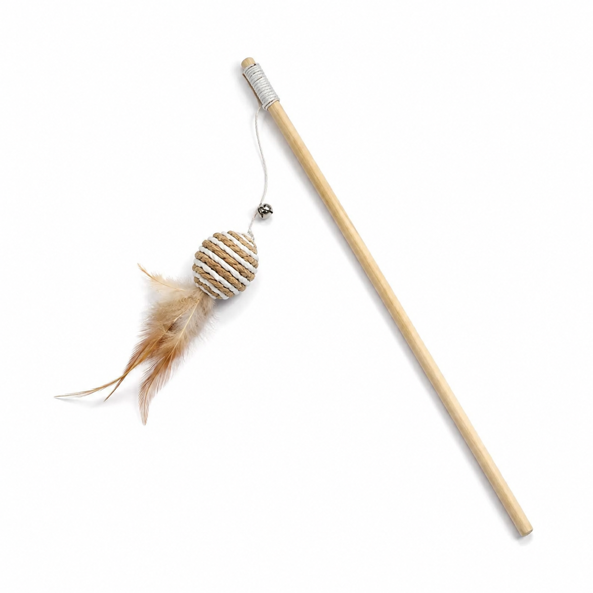 Canne pour chat Museau, embout balle tressée et plumes
